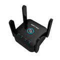 Pixlink AC24 dual-band wireless WiFi extender in black or white colour with configurable international power plug.