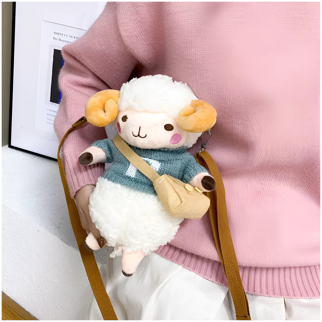 Little Sheep women's plush crossbody bag in small square design with zip closure