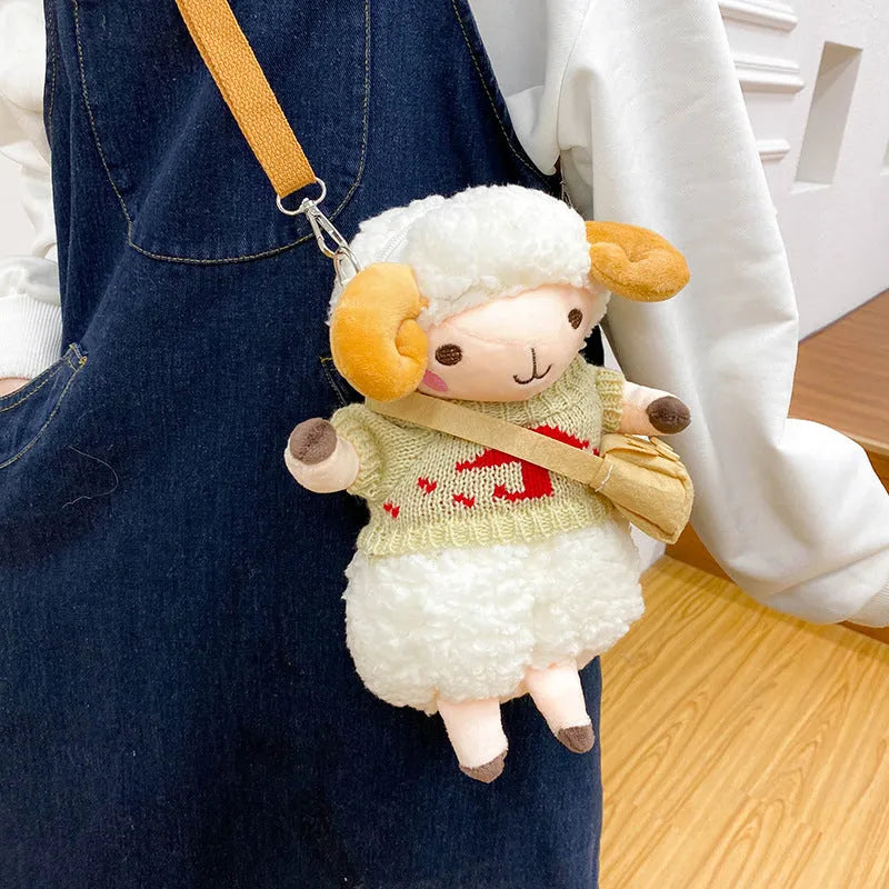 Little Sheep women's plush crossbody bag in small square design with zip closure