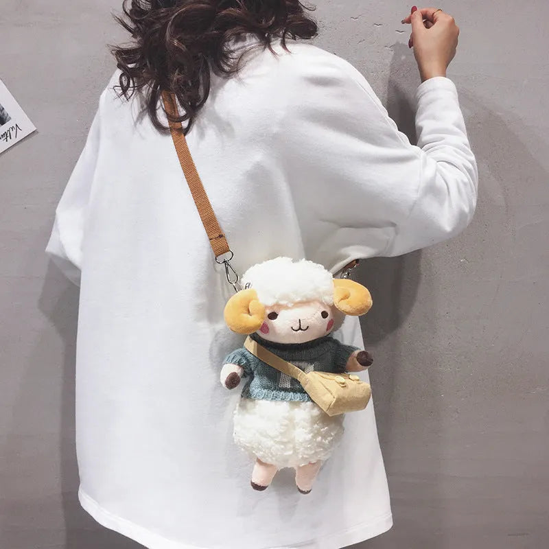 Little Sheep women's plush crossbody bag in small square design with zip closure
