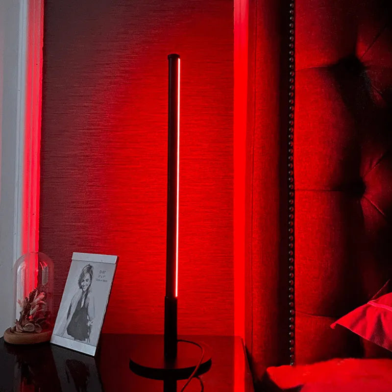 Nordic minimalist LED bedside table lamp with square base and remote control in black or gold finish