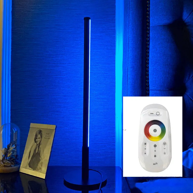 Nordic minimalist LED bedside table lamp with square base and remote control in black or gold finish