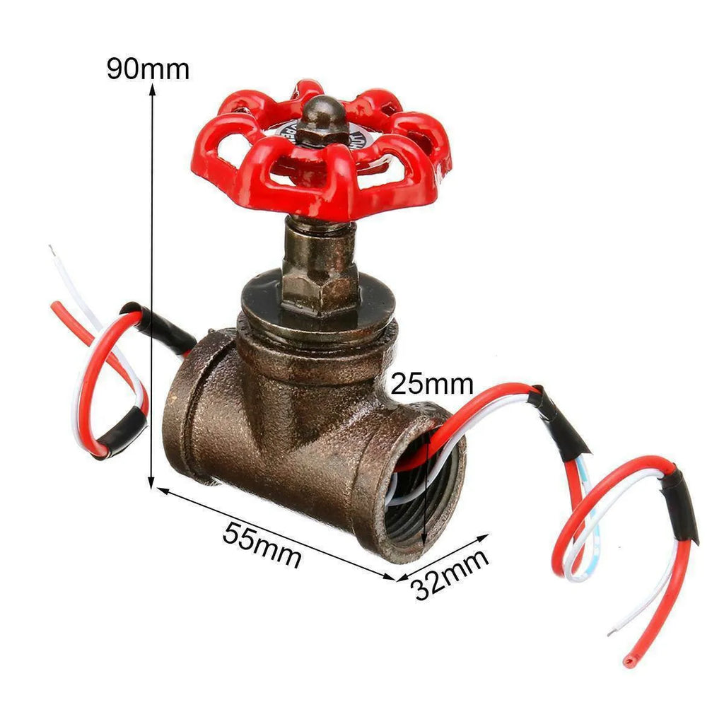Steampunk industrial light switch valve with red 3/4 switch and gray copper tee thread connections