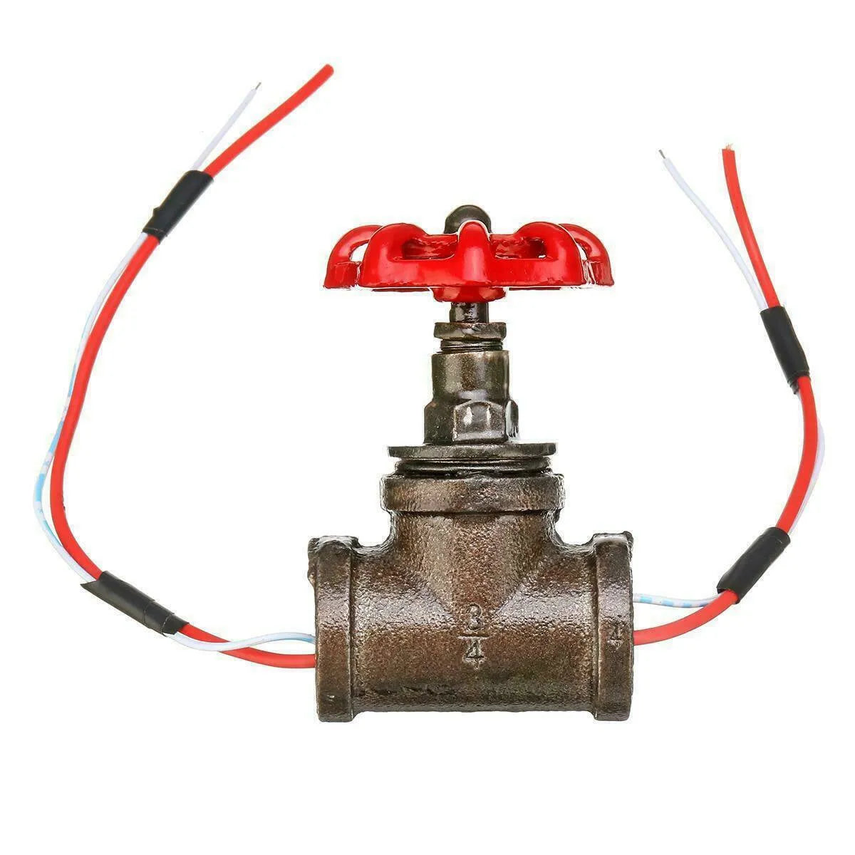 Steampunk industrial light switch valve with red 3/4 switch and gray copper tee thread connections