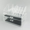 Clear acrylic foldable makeup storage organiser case showing transparent construction