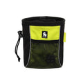Green canvas dog training waist bag with a buckle, shown with a removable inner waste bag pouch.