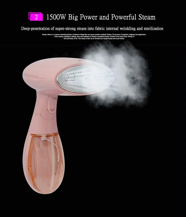 Pink Sokany steam ironing brush for clothes with EU plug.