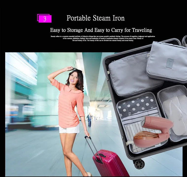 Pink Sokany steam ironing brush for clothes with EU plug.