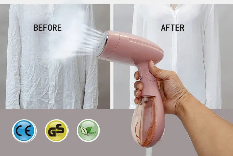 Pink Sokany steam ironing brush for clothes with EU plug.