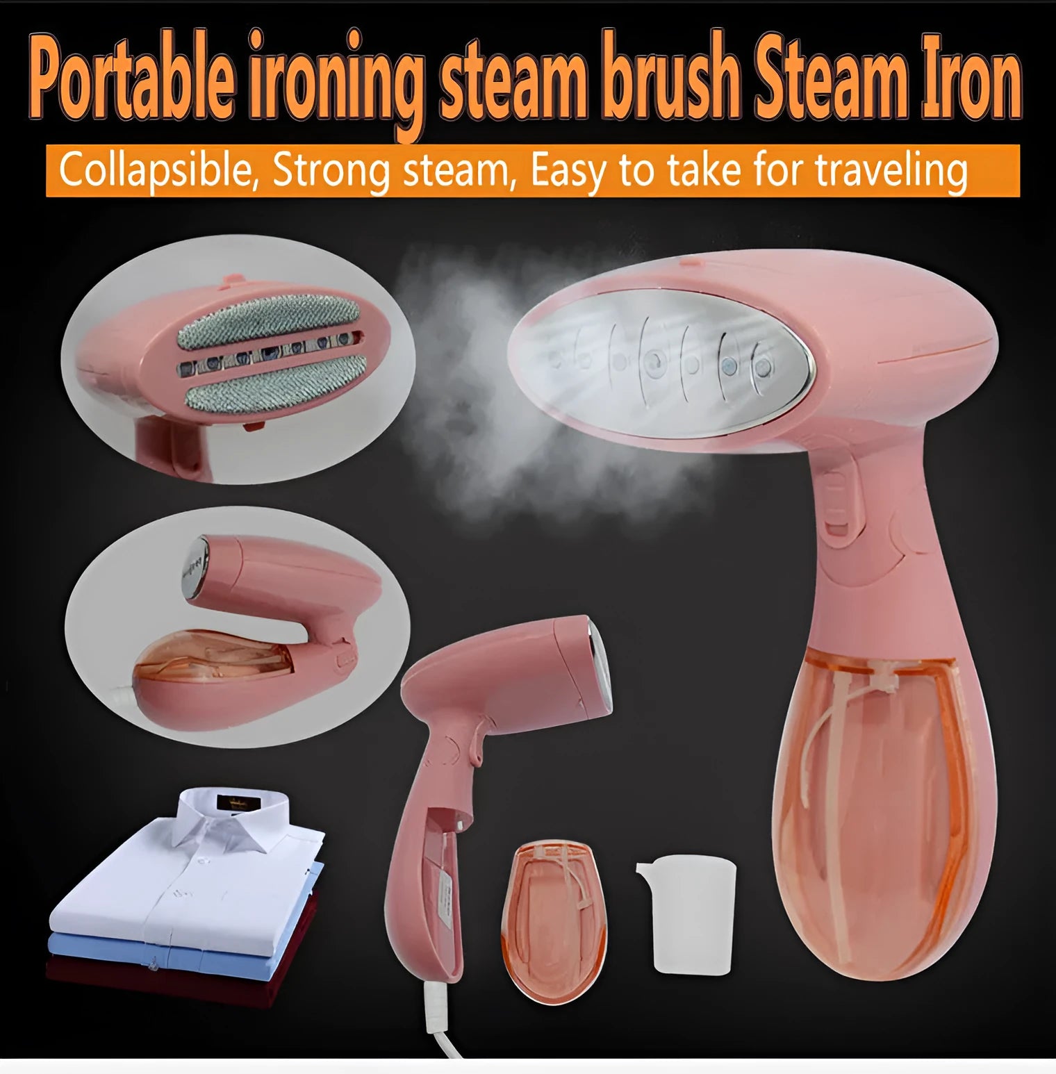 Pink Sokany steam ironing brush for clothes with EU plug.