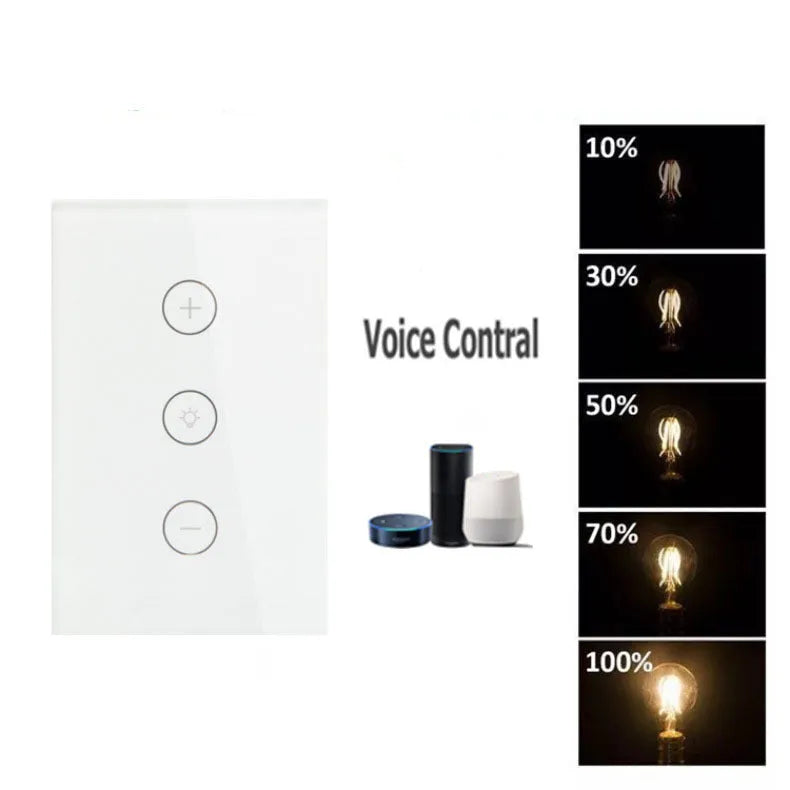Black or white 120 type smart dimmer with tempered glass touch panel and WiFi/Alexa connectivity