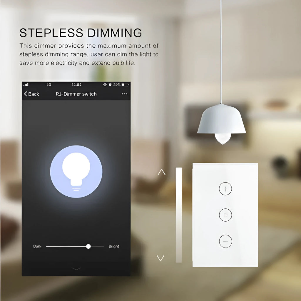 Black or white 120 type smart dimmer with tempered glass touch panel and WiFi/Alexa connectivity
