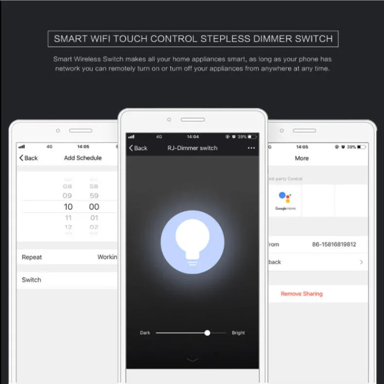 Black or white 120 type smart dimmer with tempered glass touch panel and WiFi/Alexa connectivity
