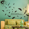 Black feather angel wall sticker with three generations design measuring 50x70cm for room decoration