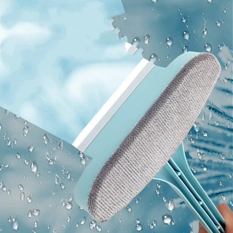 Blue and pink window screen cleaning brush with detachable crevice brush on a white background