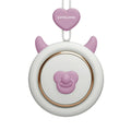 Mini bladeless neck band fan with hanging rope, shown in blue, green, pink, or purple.
