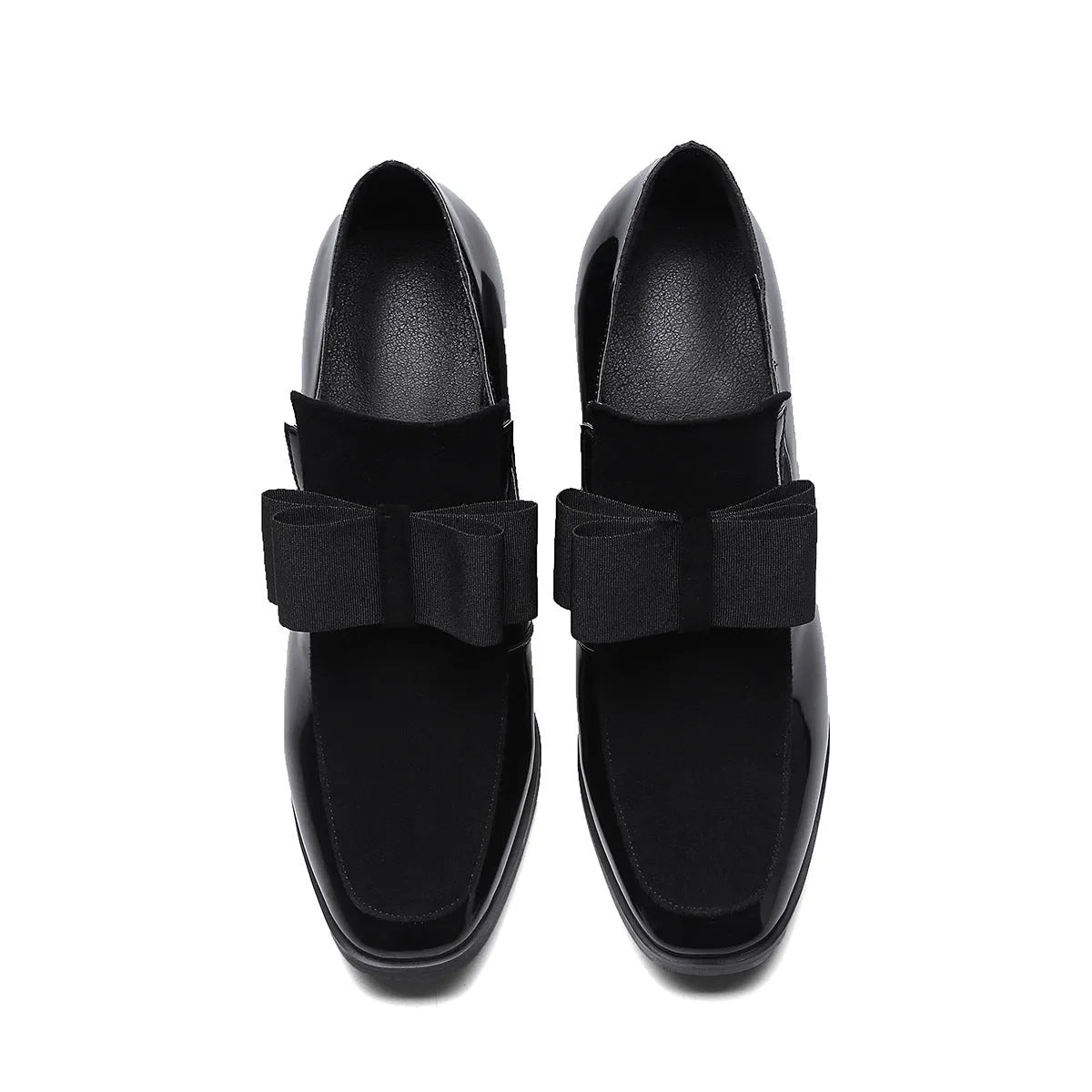 Women's black patent leather high heels with thick heel and square toe