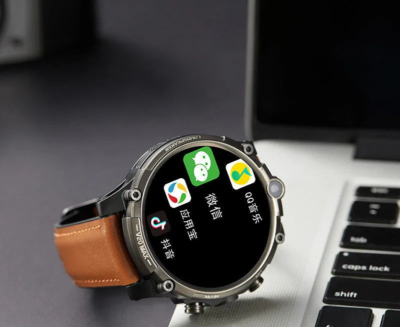 Black Smart Phone Watch with 1.6-inch screen showing interface, worn on wrist with strap