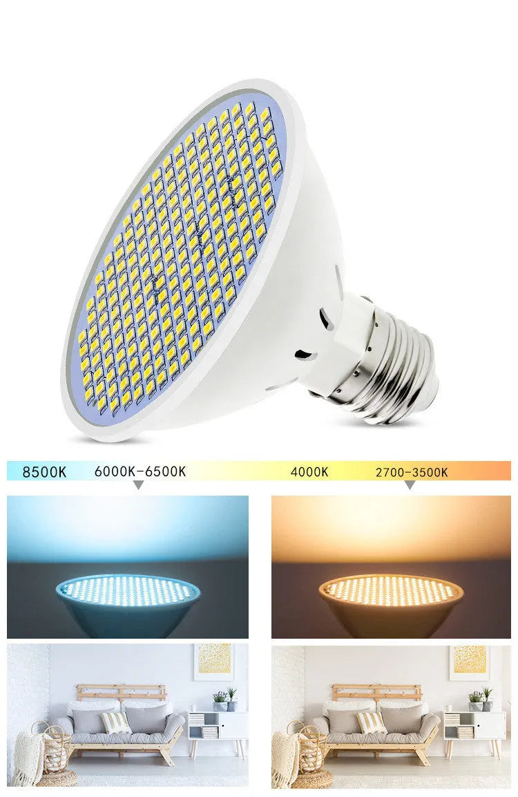 E27 LED bulb with warm white and cool white colour temperature options for household lighting