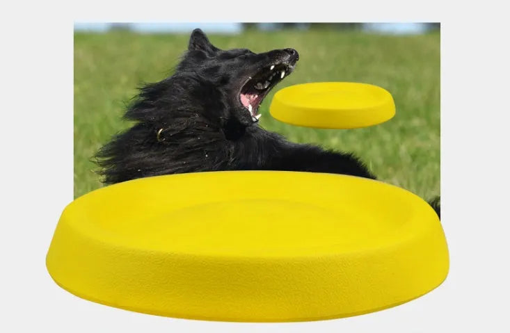 Yellow plastic EVA dog throwing toy for training and bonding activities