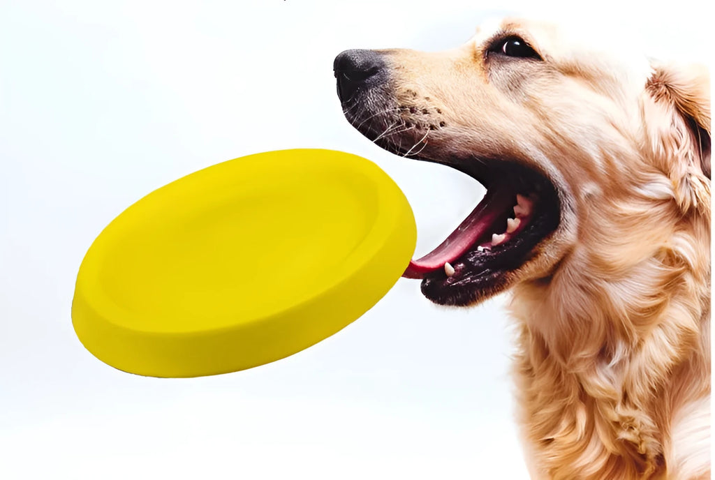 Yellow plastic EVA dog throwing toy for training and bonding activities