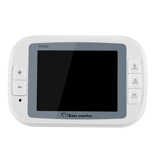 White 3.5 inch digital wireless baby monitor with camera unit on display stand