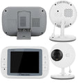 White 3.5 inch digital wireless baby monitor with camera unit on display stand