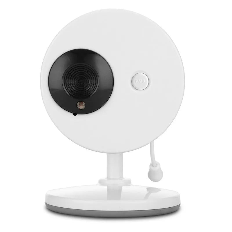 White 3.5 inch digital wireless baby monitor with camera unit on display stand