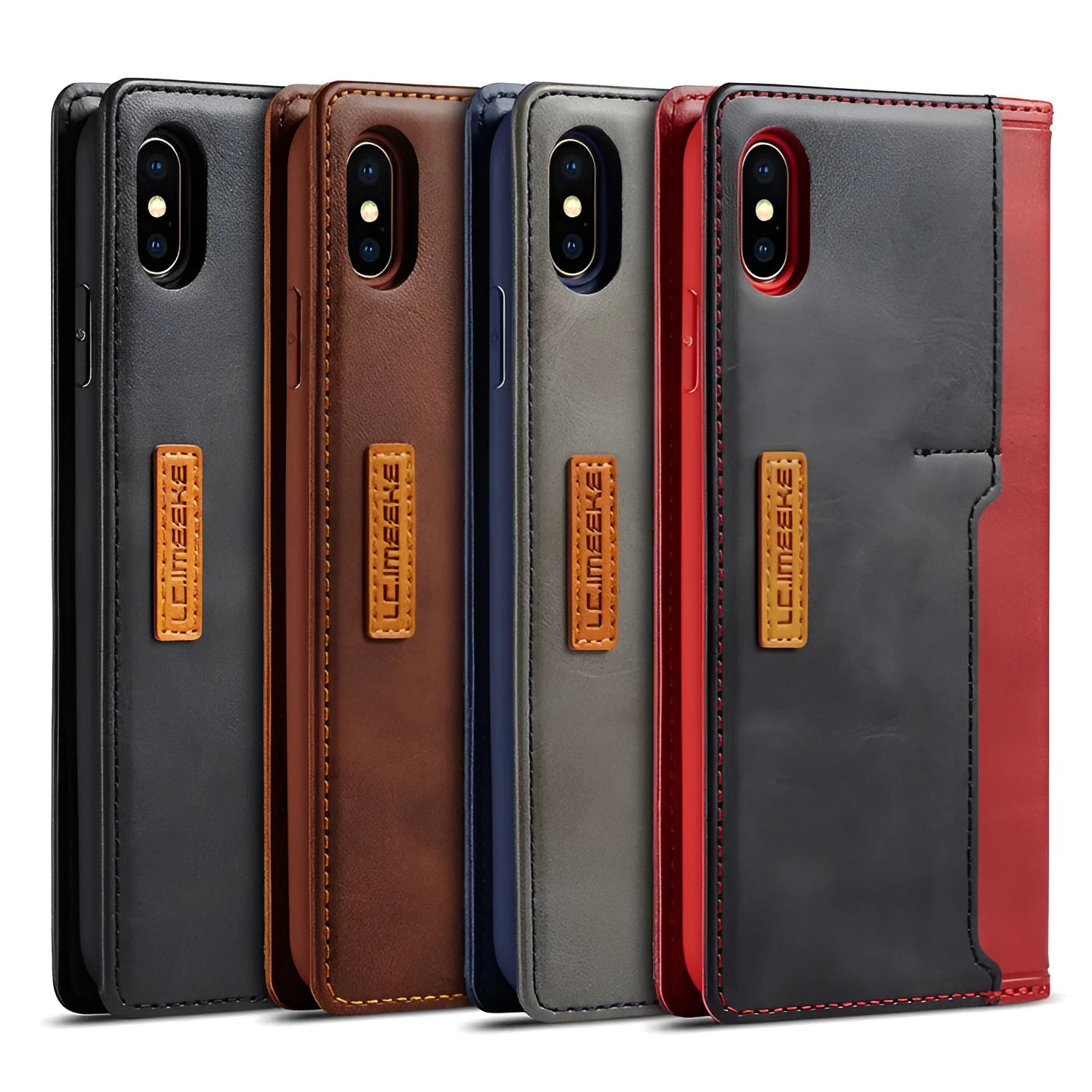 Retro flip wallet phone case in black for iPhone, showing card slots and front cover.