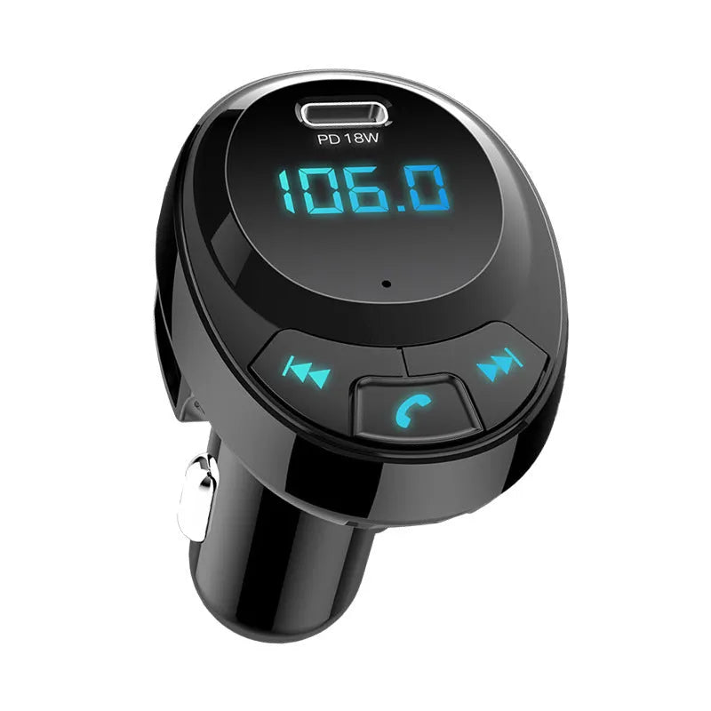 Black car Bluetooth MP3 adapter with digital screen and dual USB ports