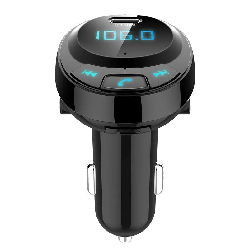 Black car Bluetooth MP3 adapter with digital screen and dual USB ports