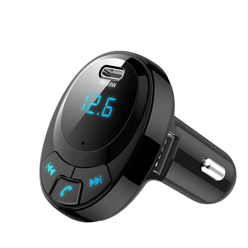 Black car Bluetooth MP3 adapter with digital screen and dual USB ports