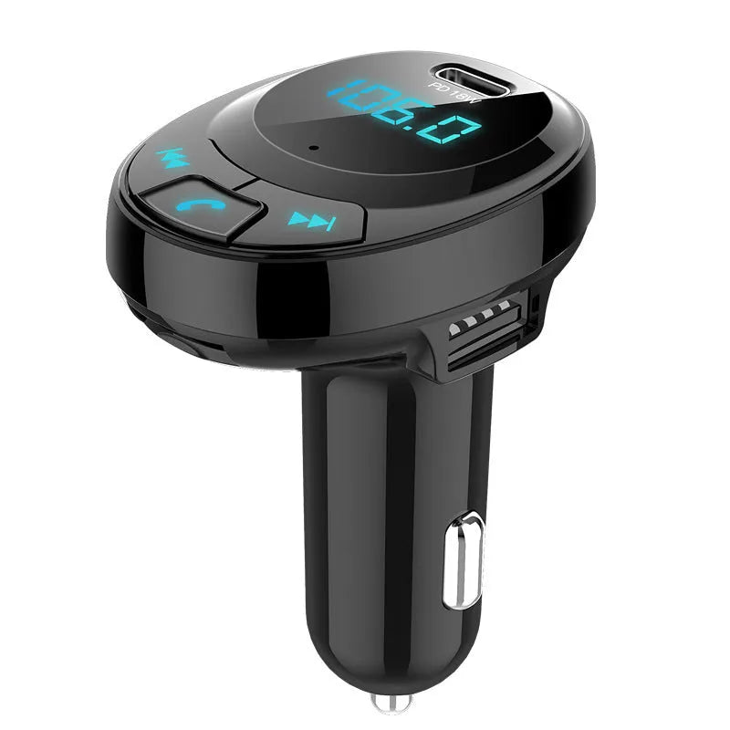 Black car Bluetooth MP3 adapter with digital screen and dual USB ports