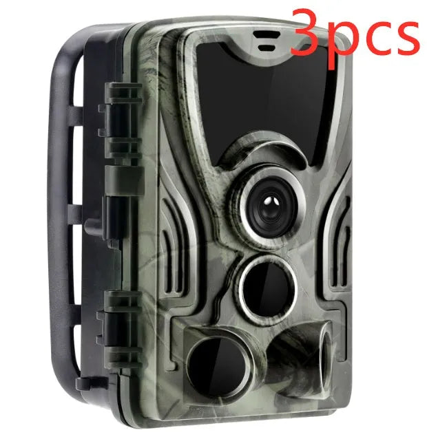 Green cellular trail camera with 16MP sensor, display screen, and infrared LEDs for night vision