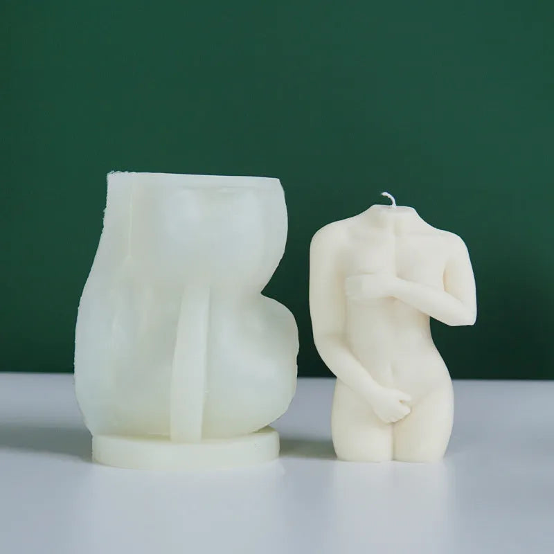 Silicone mould for making detailed nude female body shaped candles in three Shy Female designs