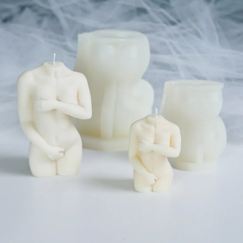 Silicone mould for making detailed nude female body shaped candles in three Shy Female designs