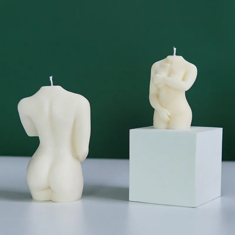 Silicone mould for making detailed nude female body shaped candles in three Shy Female designs