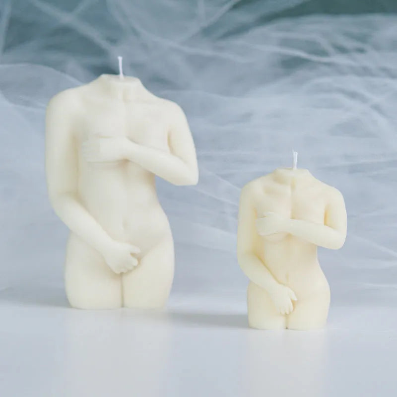Silicone mould for making detailed nude female body shaped candles in three Shy Female designs