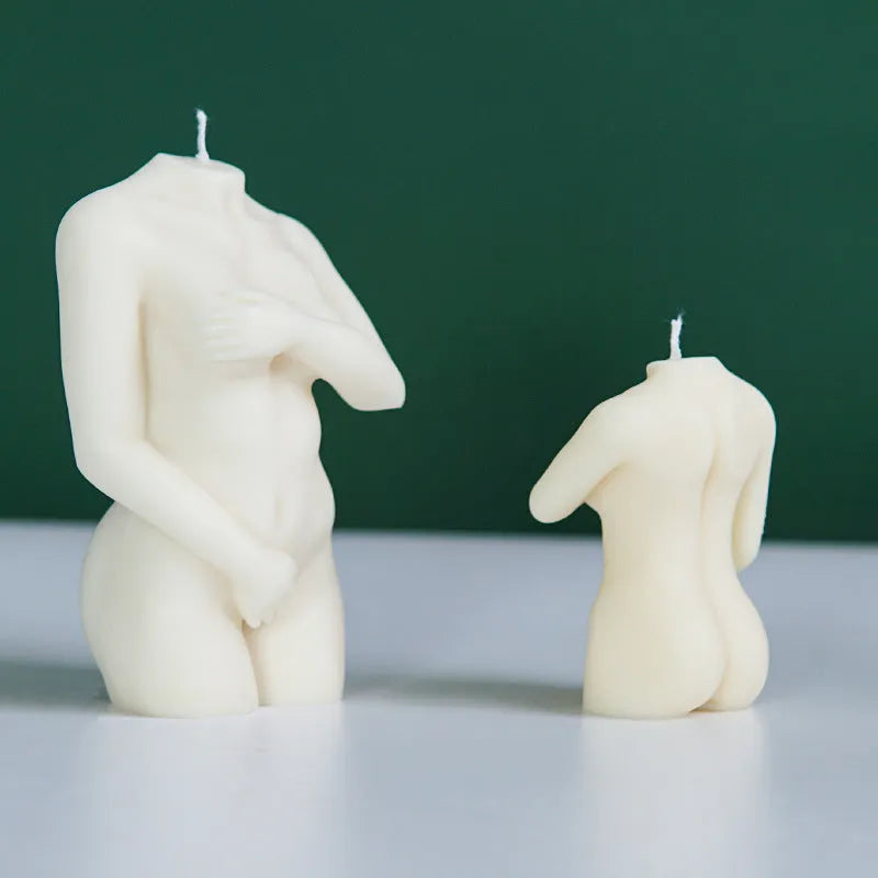 Silicone mould for making detailed nude female body shaped candles in three Shy Female designs