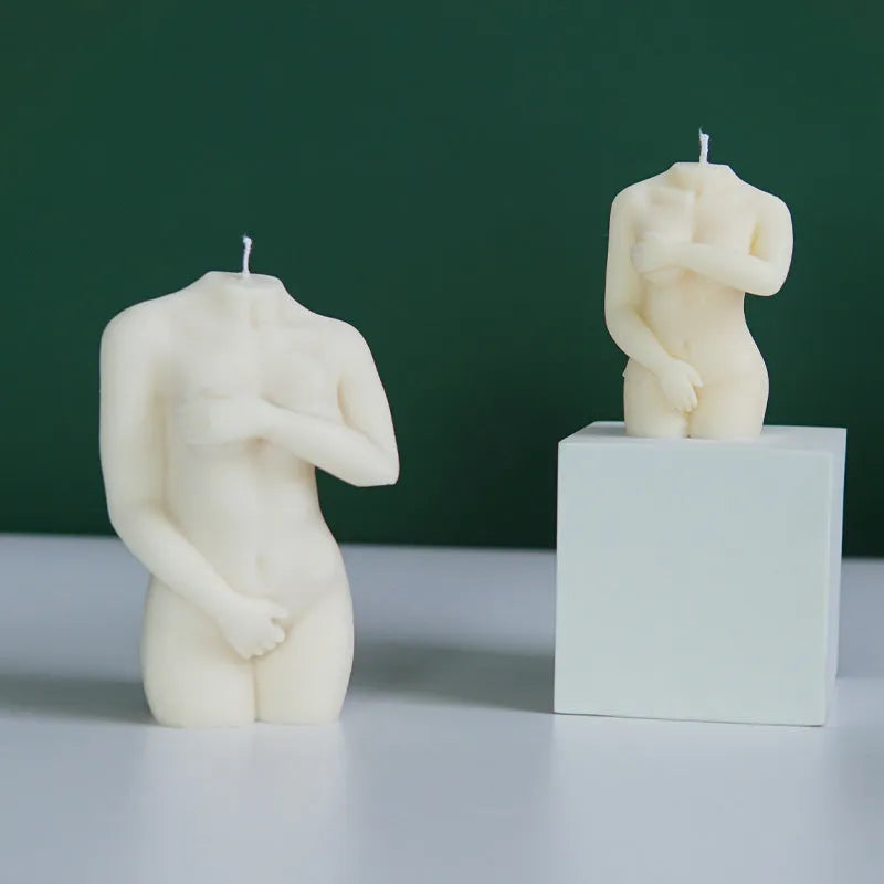 Silicone mould for making detailed nude female body shaped candles in three Shy Female designs