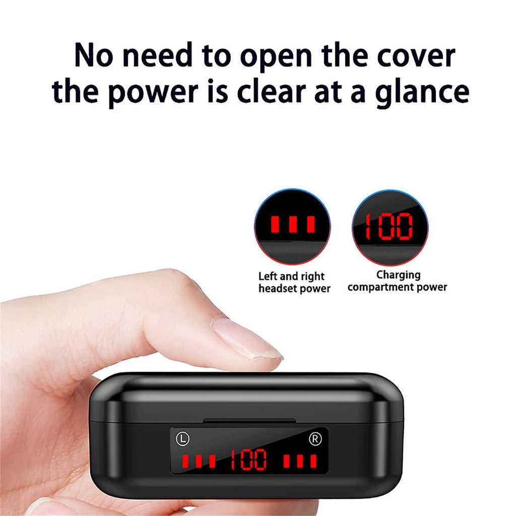 Wireless Bluetooth 5.0 TWS headset with LED buttons and three ear cap sizes