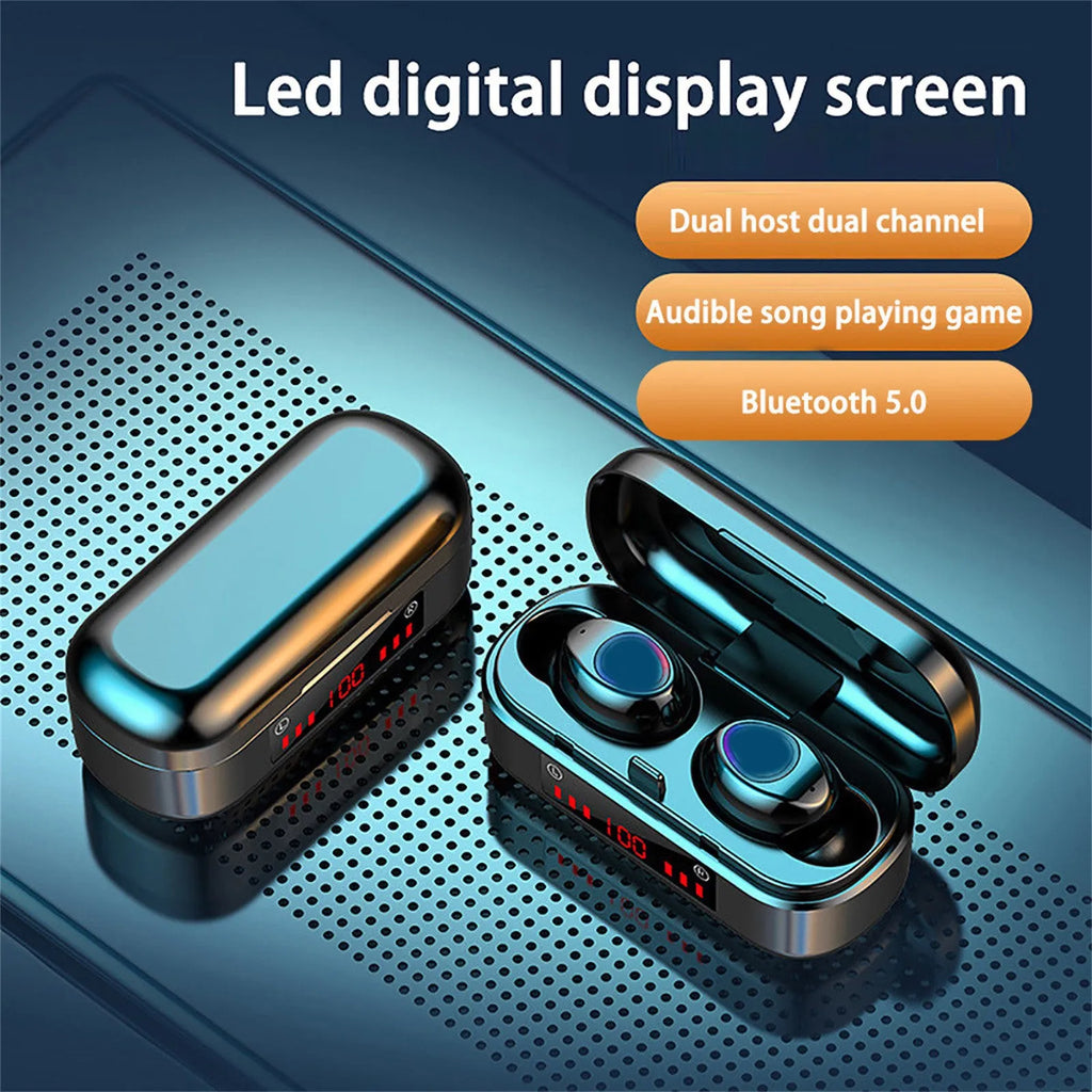 Wireless Bluetooth 5.0 TWS headset with LED buttons and three ear cap sizes