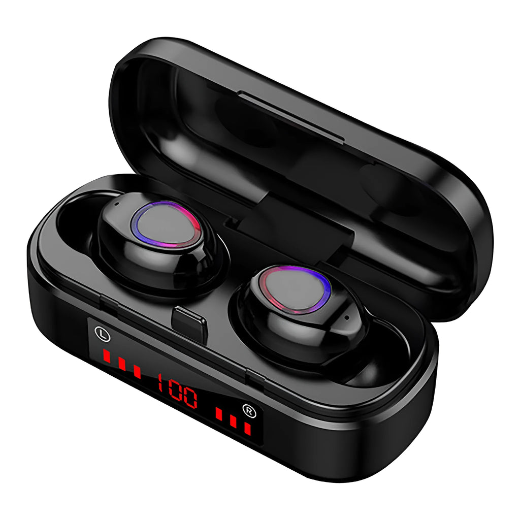 Wireless Bluetooth 5.0 TWS headset with LED buttons and three ear cap sizes