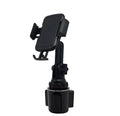 Black ABS car phone holder mounted on a dashboard, showing adjustable angle and height.