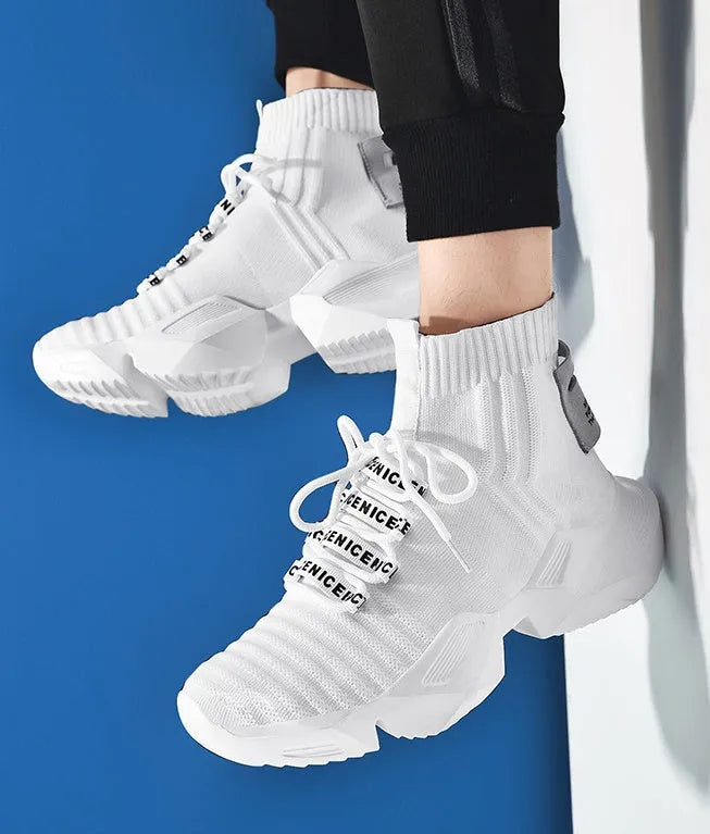 Men's black and white casual sports shoes with mesh lining available in sizes up to UK 47
