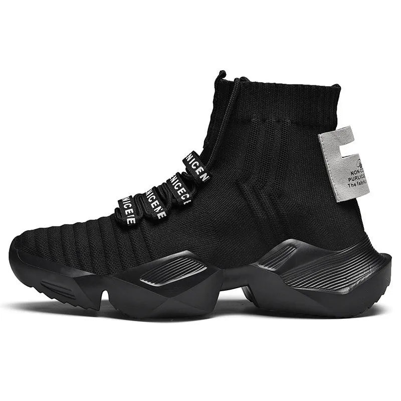 Men's black and white casual sports shoes with mesh lining available in sizes up to UK 47