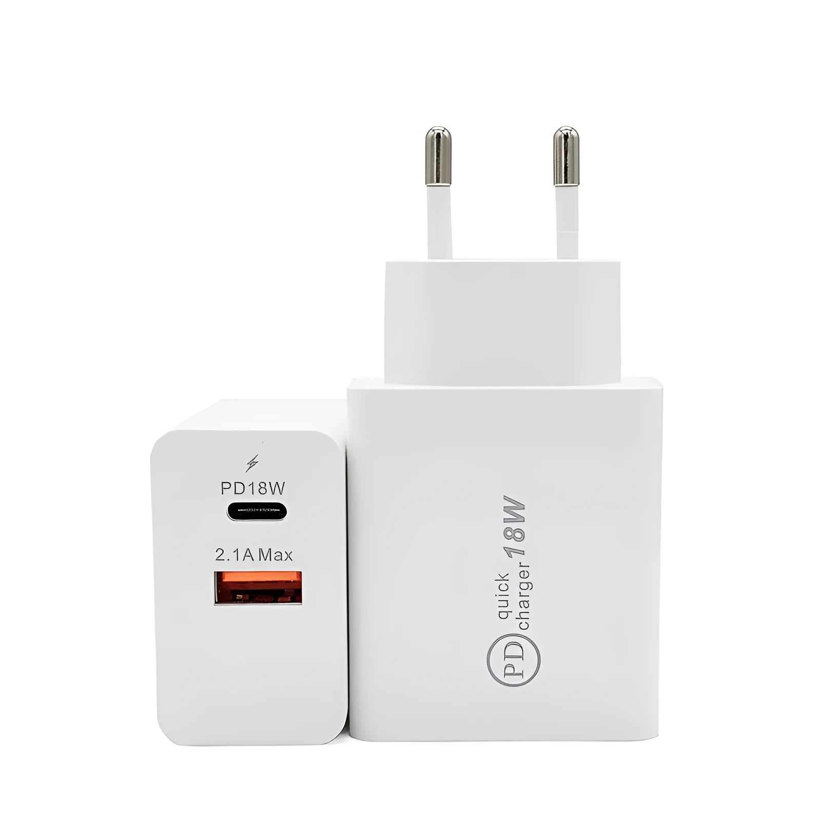 Black 18W USB-C PD fast charger with US plug for smartphone charging
