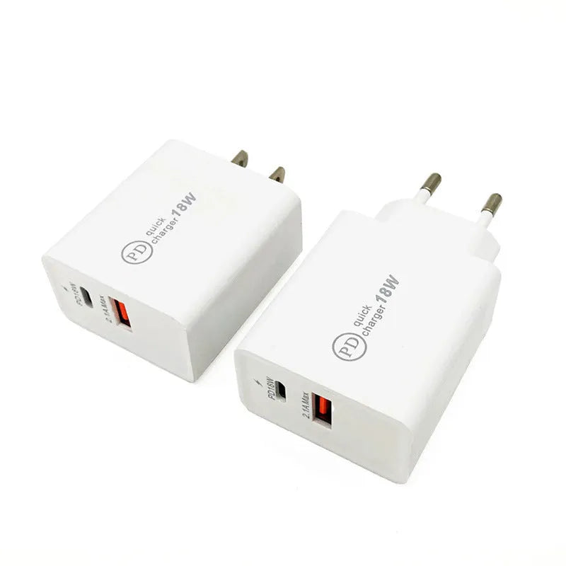 Black 18W USB-C PD fast charger with US plug for smartphone charging