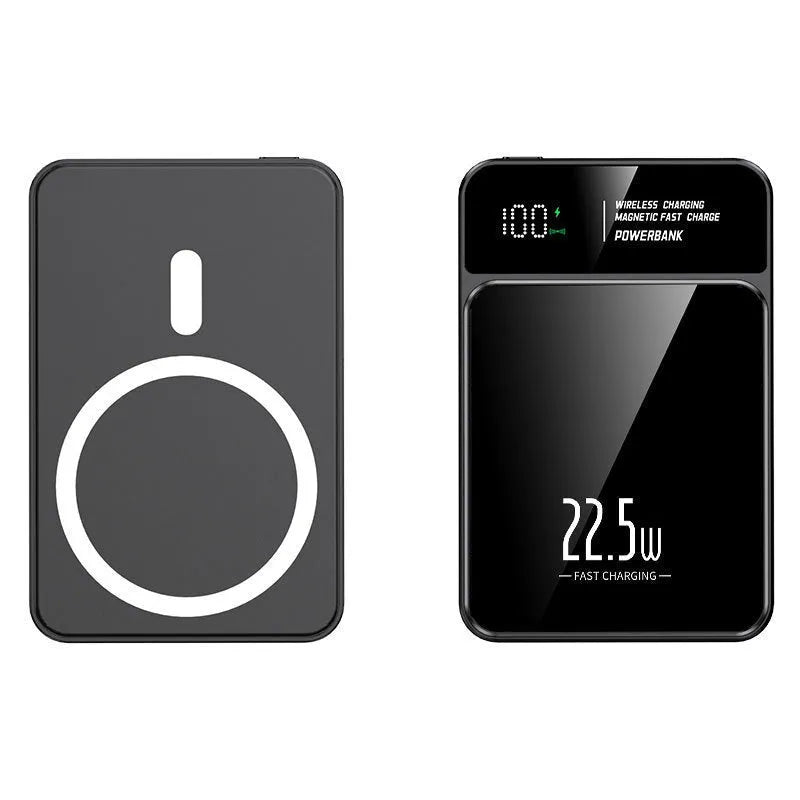 Magnetic wireless power bank in black, white, blue, or purple, plastic body, 5000 mA or 10000 mA options