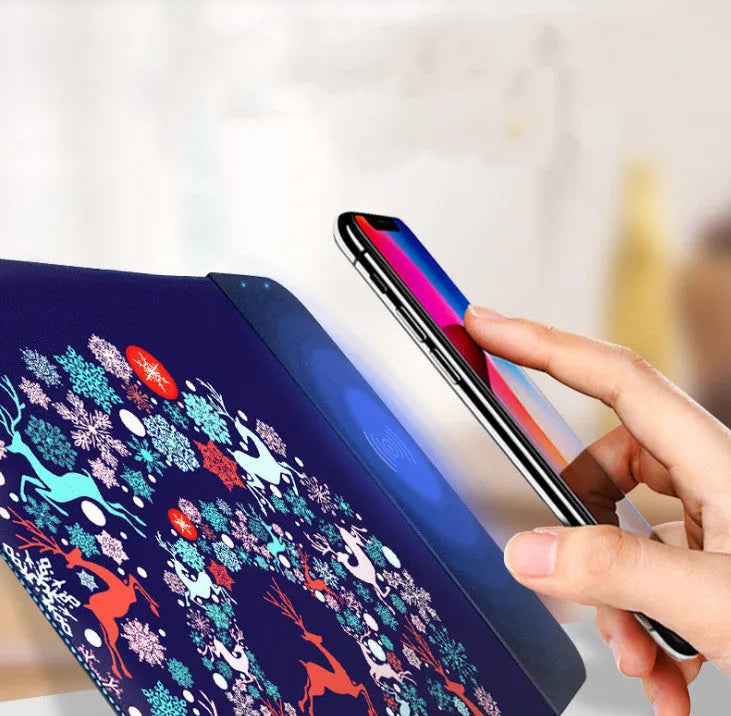 Wireless charging mouse pad with RGB lighting and cartoon design on cloth surface
